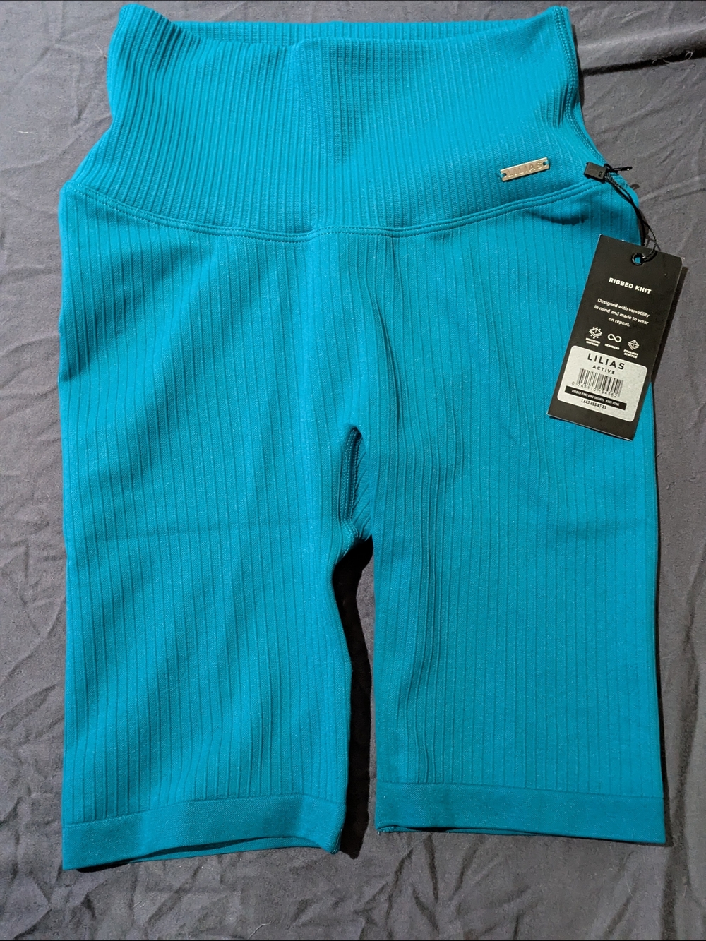 ILIA Ribbed Athletic Bike Shorts in Teal